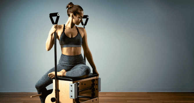 Woman training on a chair